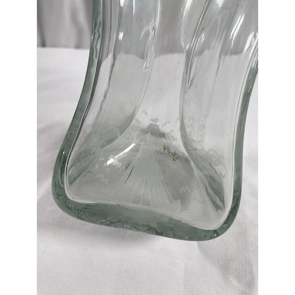 Vintage Etched Ships Kluk Kluk Decanter No Stopper #649 READ